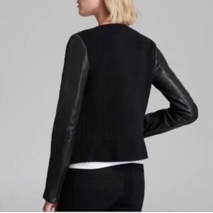 VINCE Black Leather Sleeve and Wool Jacket